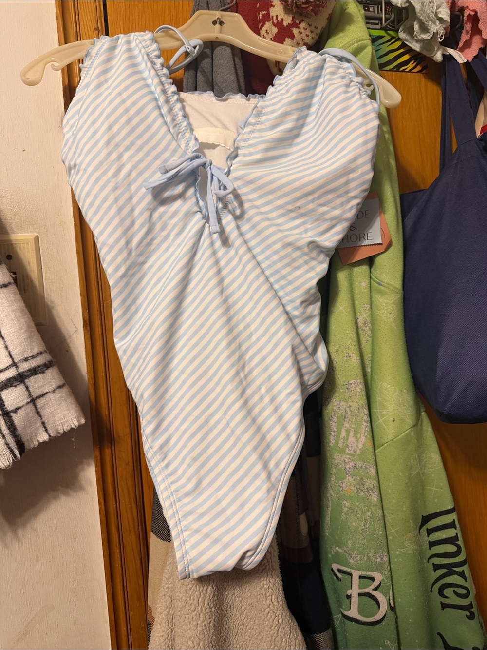 Shade & Shore Light Blue and White Striped One-Piece Swimsuit